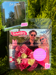 Aynalı Fotoğraflı Love Flowers Pembe Çiçek Buketi