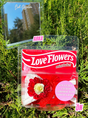 Aynalı Fotoğraflı Love Flowers Kırmızı Çiçek Buketi