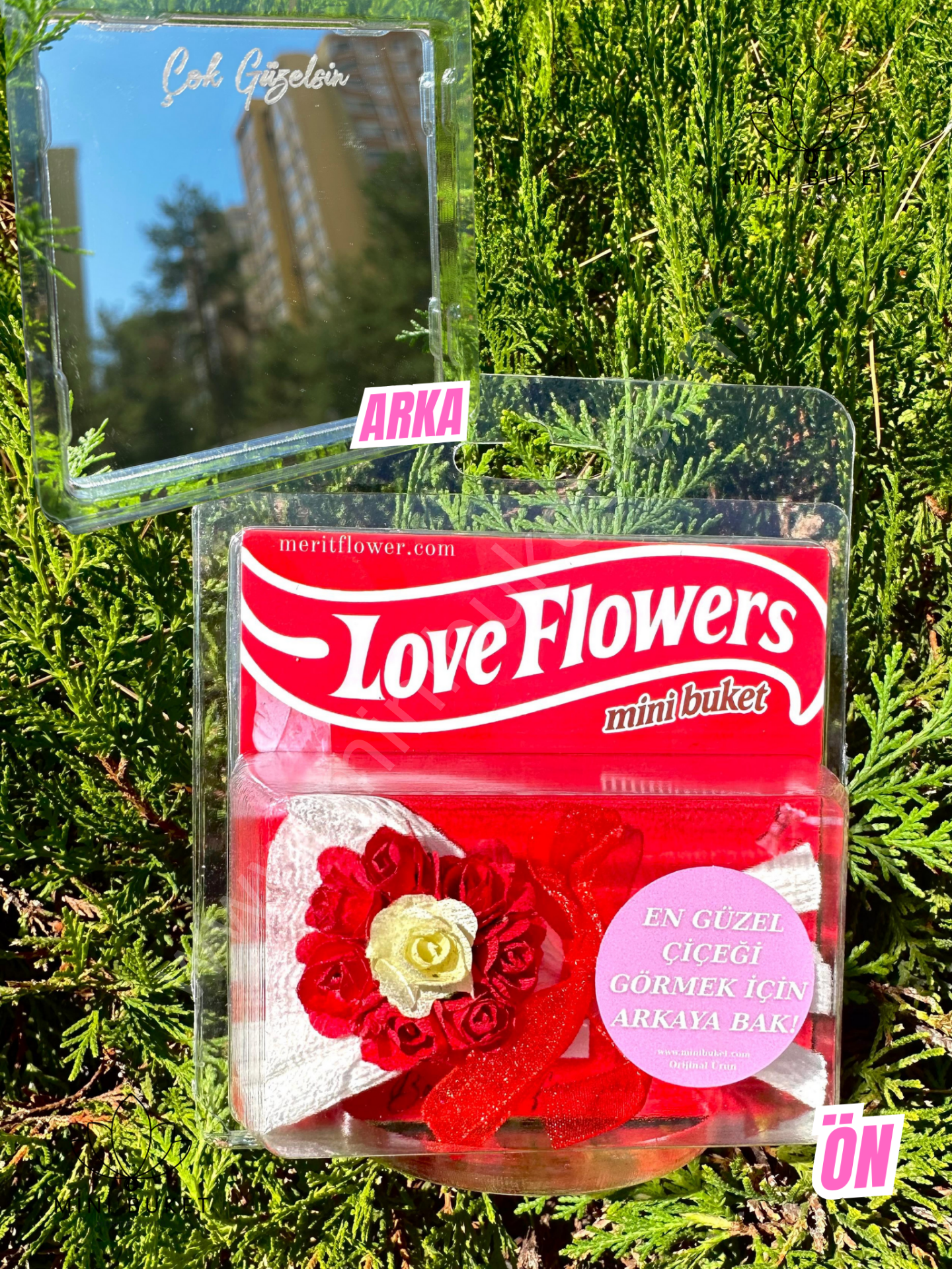 Aynalı Love Flowers Çiçek Buketi, Aynalı Hot Flowers kırmızı