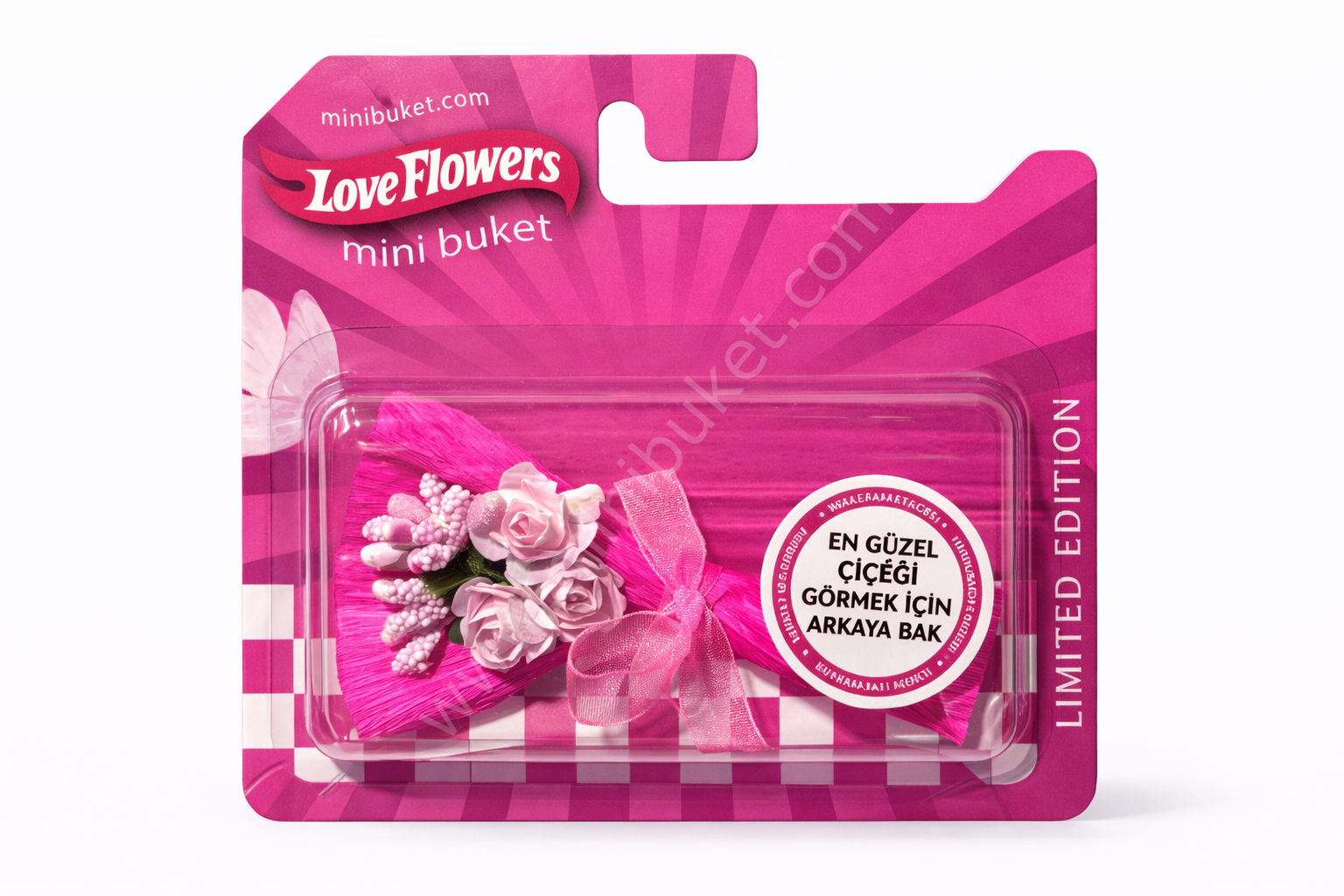 Aynalı Love Flowers Çiçek Buketi, Hot Flowers Arkasında Ayna Olsun - pembe