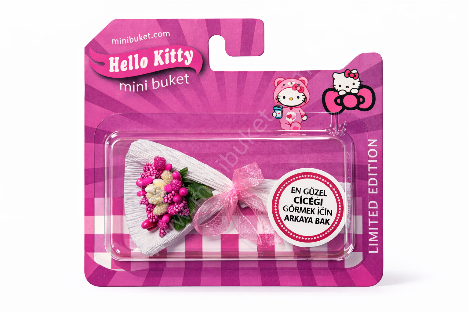Aynalı Love Flowers Çiçek Buketi, Hot Flowers Arkasında Ayna Olsun - hello kitty